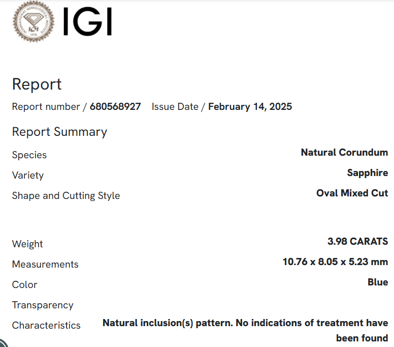Sapphire Un-Heat - Oval 10.76x8.05MM - 3.98 Cts.