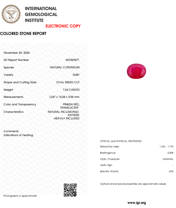 Ruby - Oval 12.87x10.28 MM - 7.34 Cts.