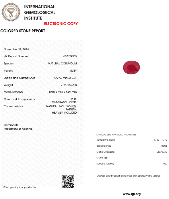 Ruby - Oval 12.01x9.68 MM - 7.02 Cts.