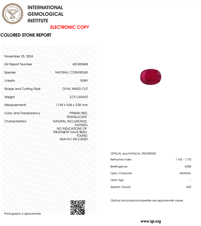 Ruby Un-Heat - Oval 11.94x9.06MM - 3.72 Cts.