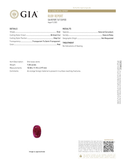 Ruby - Oval 18.58x11.92MM - 7.30 Cts.