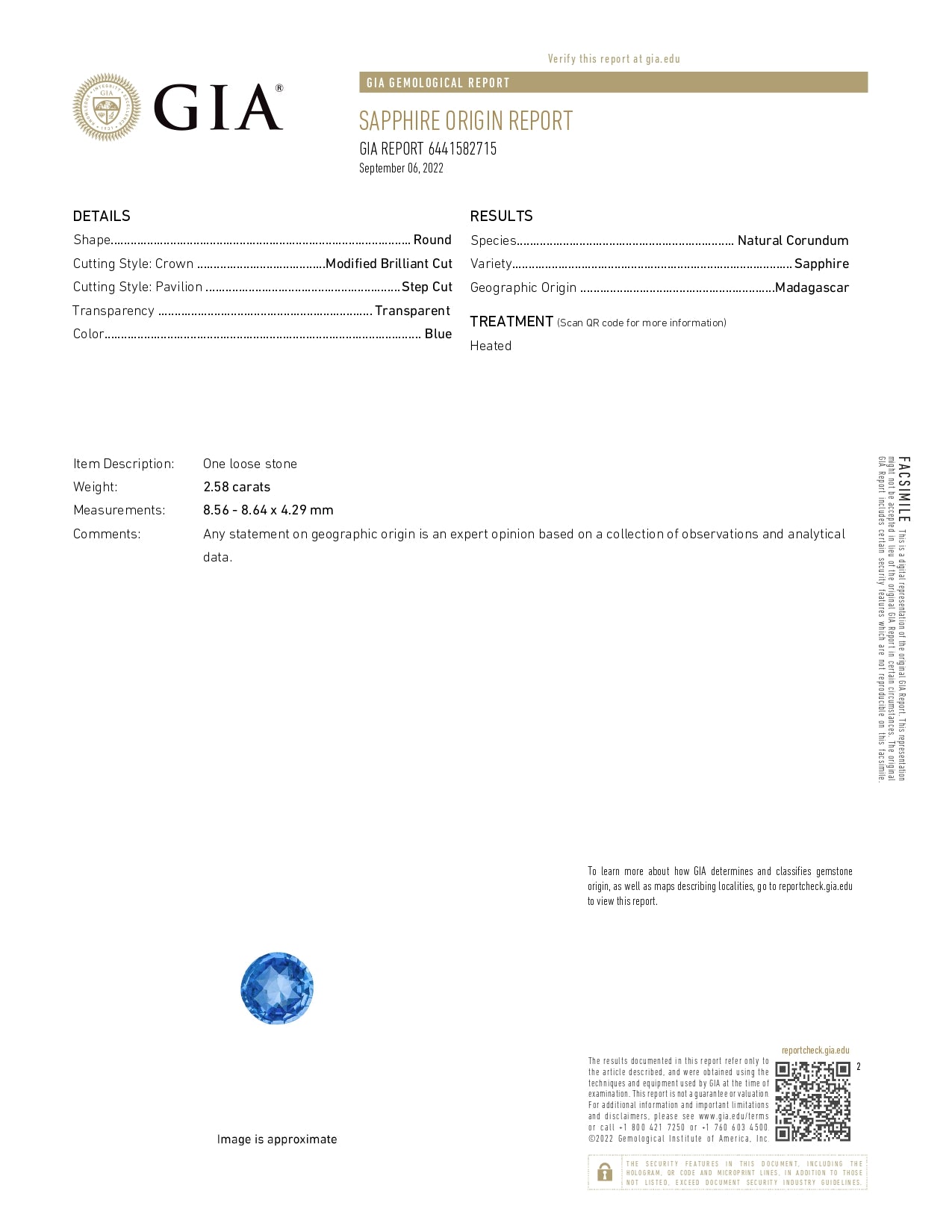 Sapphire - Round 8.56-8.64MM - 2.58 Cts.